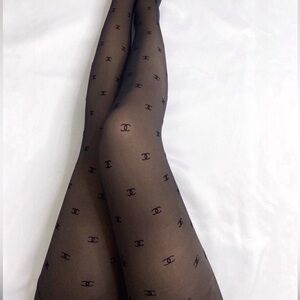 CC Sheer Black Logo Patterned Tights